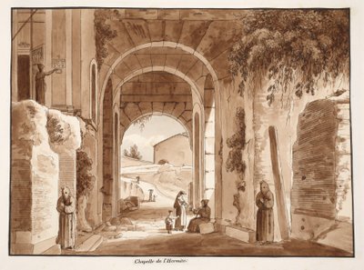 A capela do eremita no Coliseu, 1833 (gravura com lavagem marrom) de Agostino Tofanelli