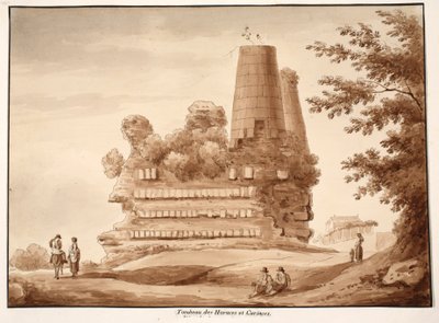 O túmulo dos Horatii e Curiatii, 1833 (gravura com lavagem marrom) de Agostino Tofanelli
