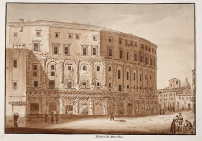 Teatro de Marcelo, 1833 (gravura com lavagem marrom) de Agostino Tofanelli