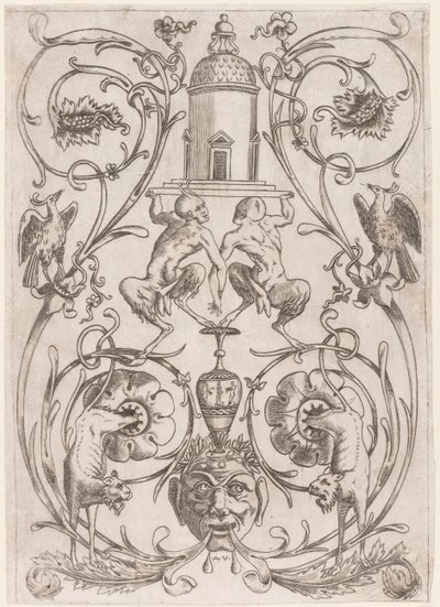 Ornamento Grotesco com Sátiros, de um conjunto de vinte painéis ornamentais de Agostino Veneziano