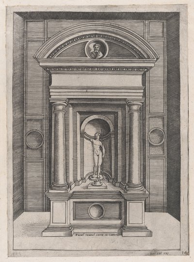 O Altar de Júpiter no Templo Mais Antigo do C..., ca. 1514-36. de Agostino Veneziano.
