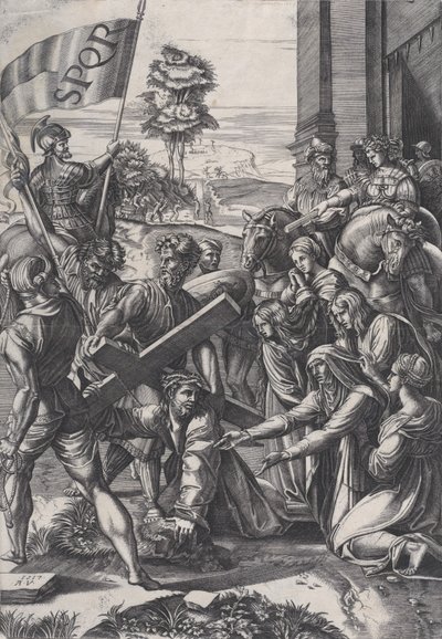 O carregamento da cruz, 1517. de Agostino Veneziano
