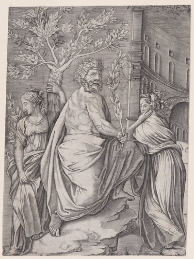 O Homem com um Ramo de Louro, c. 1514-36. de Agostino Veneziano
