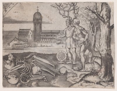Dois Homens em um Cemitério, ca. 1514-36. de Agostino Veneziano