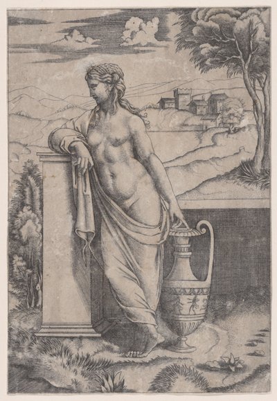 Mulher de pé perto de um vaso, ca. 1514-36. de Agostino Veneziano