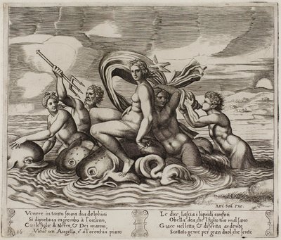 Psique servida em seu banho por ninfas que ela não pode ver de Agostino dei Musi