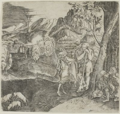Pastores e Sátiros numa paisagem de Agostino dei Musi