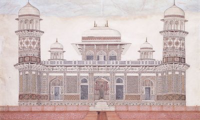 A Tumba do Itmad-ud-daula, c.1815 (encil, caneta e tinta preta, w - c, realçada com toques o) de Agra School