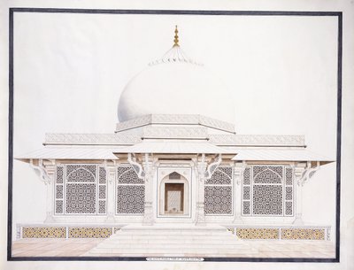 A Tumba de Mármore Branco de Seliem Chistie, c. 1815 (lápis, caneta e tinta, w - c) de Agra School