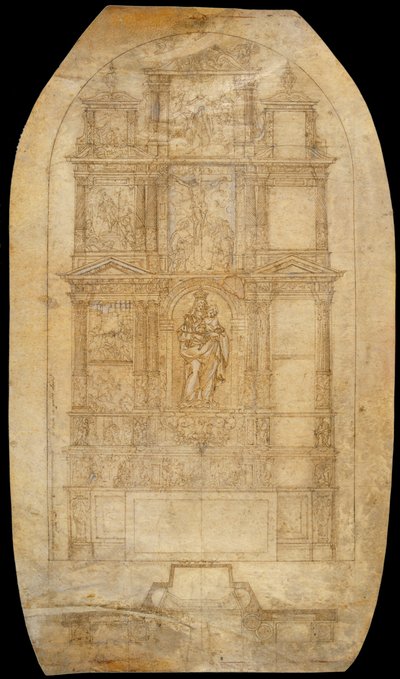 Desenho de um Retábulo da Virgem da Rosa de Agustí Pujol II