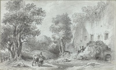 Paisagem com camponeses antes de uma pousada de Aignan Thomas Desfriches