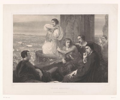 Hélène com a lira da Adelsfreit e outras figuras sobre uma torre
Hélène Adelsfreit (título sobre o objecto) de Aimé de Lemud