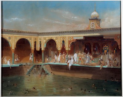 Os banhos de Deligny em Paris em 1842. Pintura de Aime Bassompierre-Sewrin (1809-1896) de Aime Bassompierre Sewrin