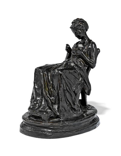 La Brodeuse, final do século 19 - início do século 20 (bronze) de Aime Jules Dalou