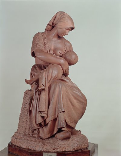 Mulher do camponês que nutre uma criança, 1873 (terracota) (veja 183878 para o detalhe) de Aime Jules Dalou