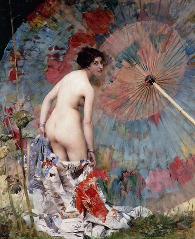 Jovem mulher e guarda-sol; Jovem mulher com guarda-sol, de Aimé Nicolas Morot