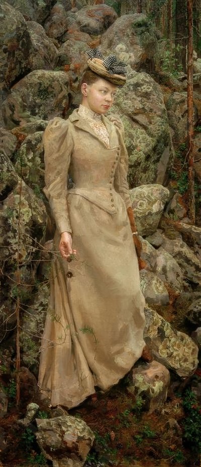 Marie Gallén na paisagem rochosa de Akseli Valdemar Gallen-Kallela
