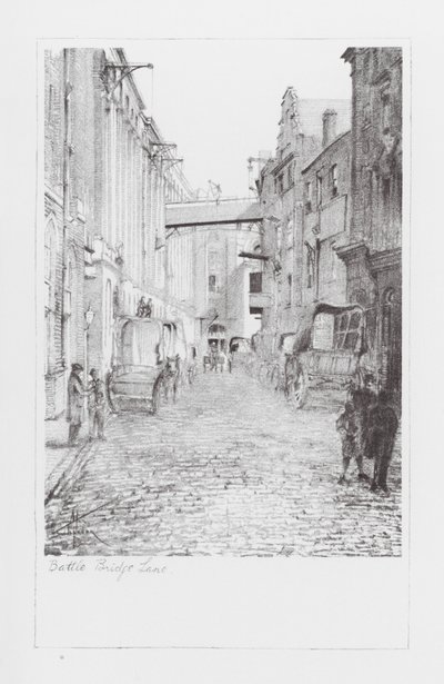 Vias de Londres: Battle Bridge Lane (litografia) de Alan Stapleton