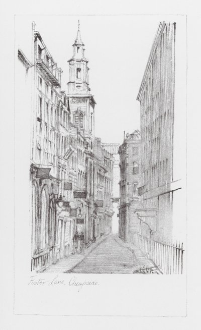 Vias de Londres: Foster Lane (litografia) de Alan Stapleton