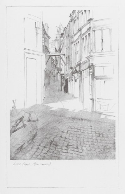 Vias de Londres: Love Lane, Monument (litografia) de Alan Stapleton