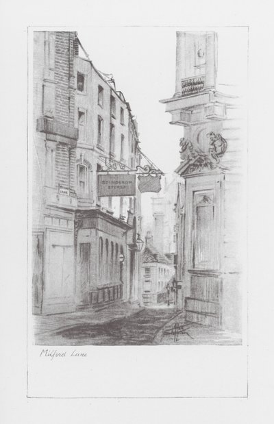 Vias de Londres: Milford Lane (litografia) de Alan Stapleton