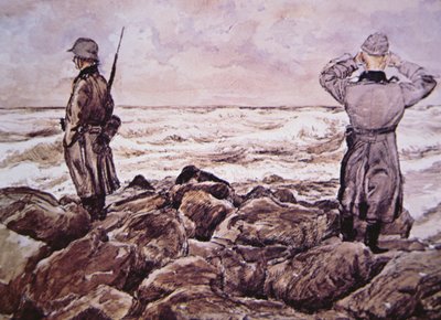 Dois alemães na costa da França olham para Inglaterra na véspera da campanha da Normandia de Alban (after) Wolf