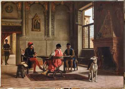 Ludovico Ariosto como embaixador encontro Alberto Pio (óleo sobre tela) de Albano Lugli