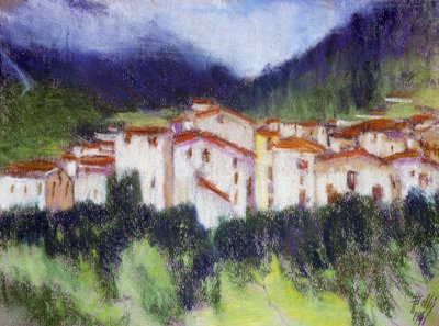 Paisagem alpina, por Alberico Balbi Valier (1869-1910 circa), pastel sobre papel, 24x32 cm. Itália de Alberico Balbi Valier