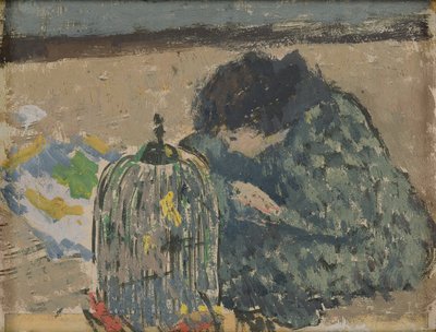 Mulher com um canário, c.1892-94 (óleo sobre cartão) de Albert Andre