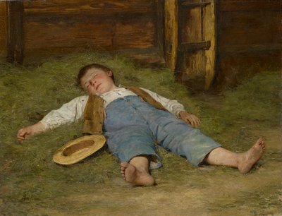 Menino dormindo no feno, 1891-97 de Albert Anker