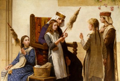 A Rainha Bertha e as fiandeiras de Albert Anker