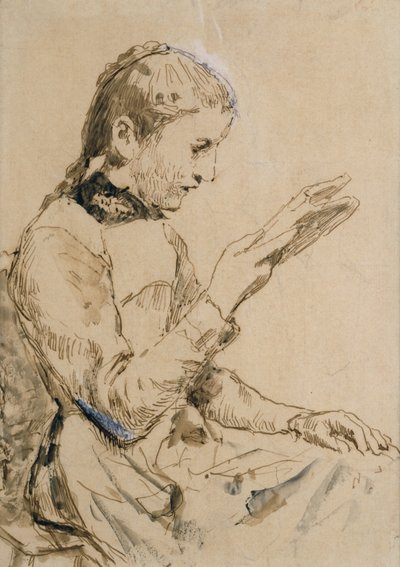 Reading Girl (caneta e tinta no papel) de Albert Anker