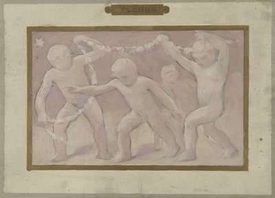 Esboço para a Salle des Fêtes do Hôtel de Ville de Paris: Fleurs, entre 1889 e 1895 (óleo sobre papel) de Albert Aublet