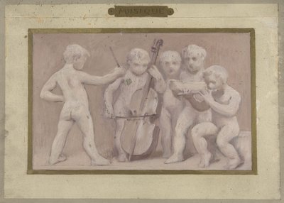 Esboço para a Salle des Fêtes do Hôtel de Ville de Paris: Música, entre 1889 e 1895 (óleo sobre lápis, papel) de Albert Aublet