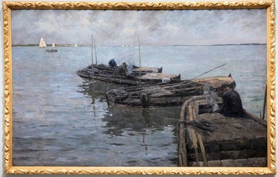 No Escalda Inferior, Últimos Raios, Pescadores Atracados de Albert Baertsoen