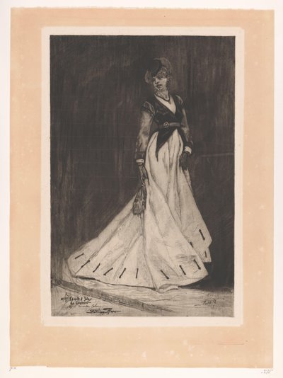 Mulher de pé com luvas e chapéu pequeno
Manette Salomon (título original) de Albert Bertrand