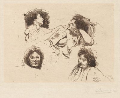 Quatro cabeças de mulheres: estudo para “The Happy Island” de Albert Besnard