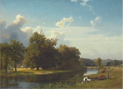 Uma paisagem do rio, Westphalia, 1855 de Albert Bierstadt