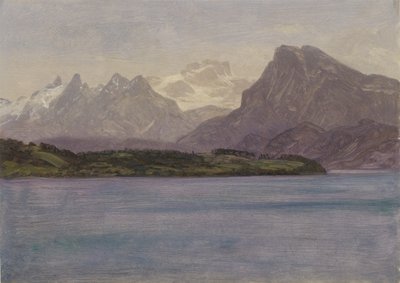 Alaskan Coast Range, c.1889 (óleo sobre papel montado em cartão) de Albert Bierstadt