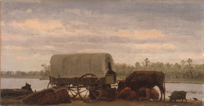 Nooning on the Platte, c.1859 (óleo sobre papel montado em tela) de Albert Bierstadt