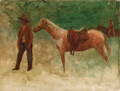 Cowboy em pé com cavalo de Albert Bierstadt