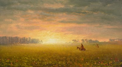 Pôr do sol nas pradarias, c.1861 (óleo sobre papel) de Albert Bierstadt