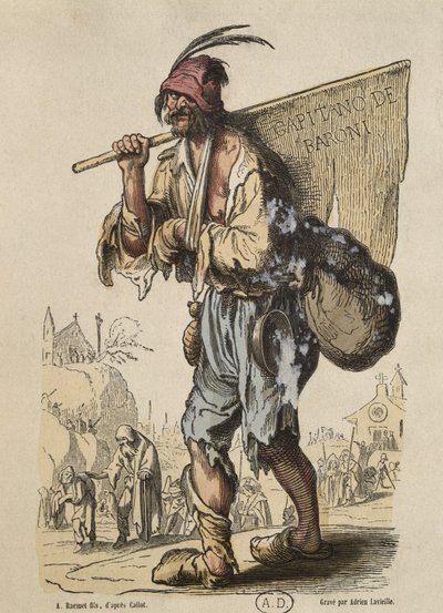 Capitão dos Boémios, depois de Jacques Callot (1592-1635) gravado por Adrien Lavieille (1818-1862) (gravura a cores) de Albert Charles August Racinet