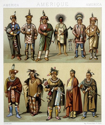 Traje dos Pinheiros Vermelhos. Ilustração em "Le costume historique" de Racinet de Albert Charles August Racinet