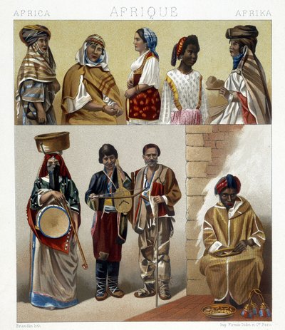 Roupas egípcias. Ilustração em "O traje histórico" de Racinet de Albert Charles August Racinet