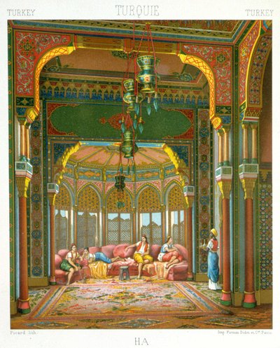 Harem na Turquia - em "O traje histórico" de Racinet de Albert Charles August Racinet