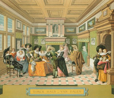 Interior da Nobre Moradia Holandesa no século XVII, Ilustração de The Complete Costume History de Racinet Auguste de Albert Charles August Racinet