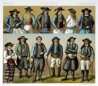 Os trajes masculinos do Finistère do século XIX - em "Le costume ancien et historique" de Racinet de Albert Charles August Racinet