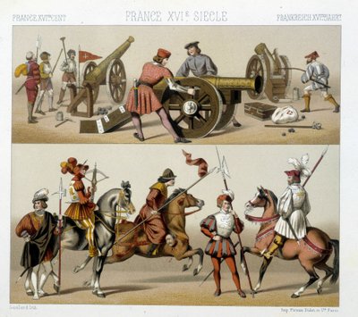 Guerreiros no século XVI - em "O traje histórico" de Racinet de Albert Charles August Racinet