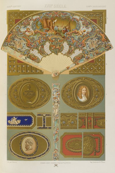 Século XVIII, placa 96 de "Ornamento Policromático": Cem Placas em Ouro, Prata e Cores". de Albert Charles August Racinet